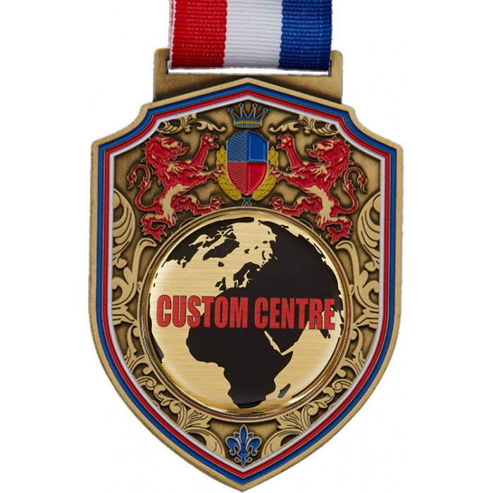100MM REGAL CUSTOM VINYL DOMED CENTRE MEDAL (3MM THICK) GOLD, SILVER OR BRONZE  **BEAUTIFUL DESIGN**